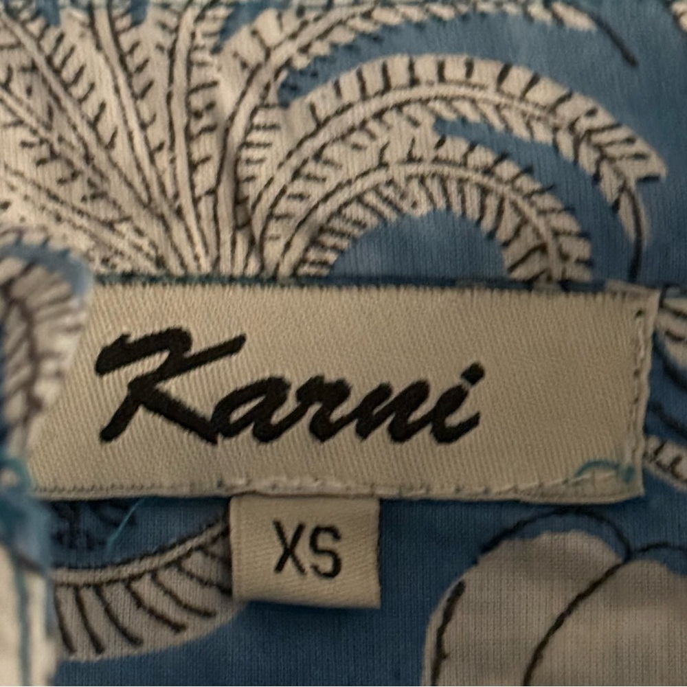 NWOT Karni Blue White Floral Block Batik Print Peasant Balloon Sleeve Top Blouse - Picture 3 of 6